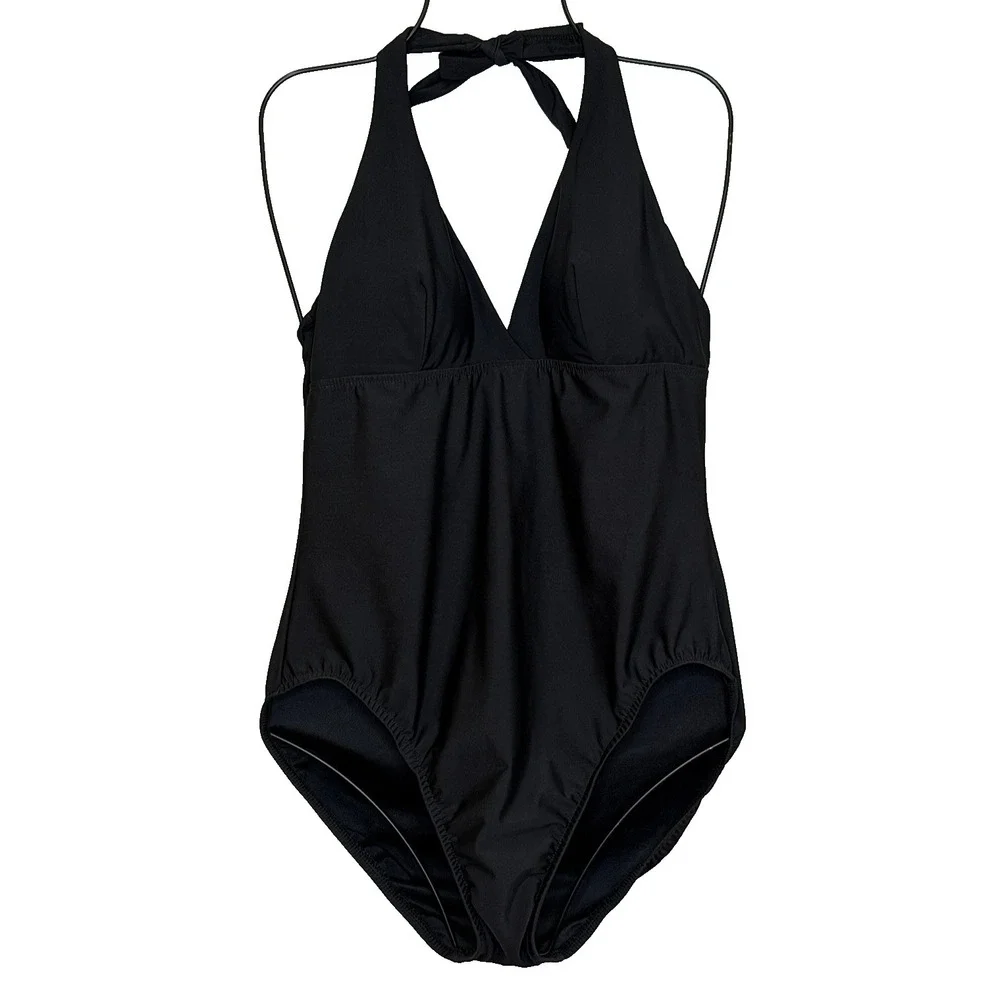 MagicSuit One Piece Swimsuit Size 12 Black Halter Top Padded‎ Bra Tummy Control